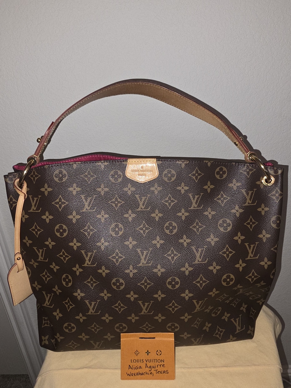 Louis Vuitton GRACEFUL MM Monogram Canvas with Pink interior.
